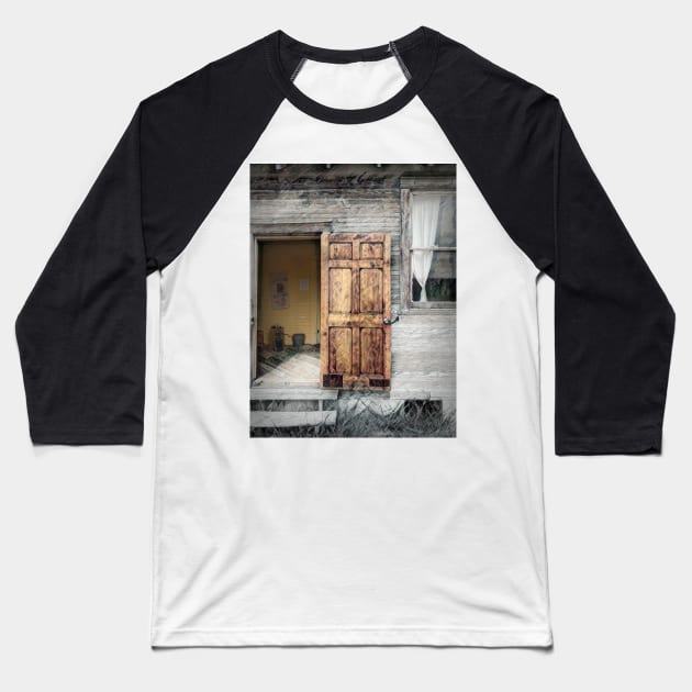 Window and Door Dust Bowl House Baseball T-Shirt by Debra Martz